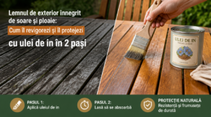 Lemnul de exterior înnegrit de soare și ploaie: Cum îl revigorezi și îl protejezi cu ulei de in în 2 pași